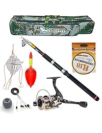 Kit de pesca con caña de pescar telescópica, carrete, combo de centrifugado de viaje con carrete, línea y señuelos para gua salada.