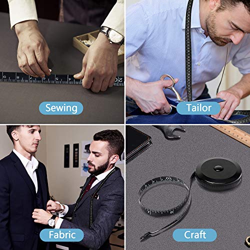 2Pcs Tape Measure for Body Cloth Ruler Measuring Tape for Sewing Tailor Fabric Measurements Tape Retractable Dual Sided Black 60-inch