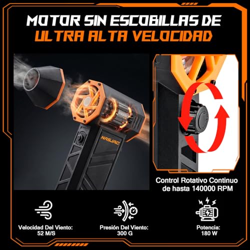 Nasjac Soplador de Aire Inalambrico de 140000RPM(8000mAh), 17 en 1 Plumero de Aire Comprimido Eléctrico, para limpiador Teclado y PC, Teclado, Auto y Asador | 8000mAh, 140000RPM, El motor admite ajuste continuo de velocidad