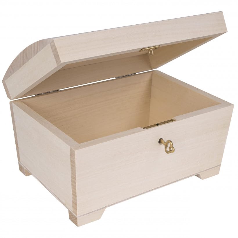 Wooden World - Wooden box with key ecological chest casket for decoupage raw wood 14 x 11 x 10.5 cm