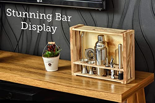 Mixology Bartender Kit: 11-Piece Bar Tool Set with Rustic Wood Stand ...