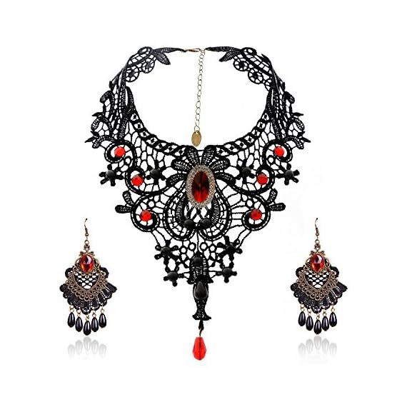 Eternity-J-Elegant-Vintage-Black-Lace-Victorian-Lolita-Gothic-Pendant-Choker-Necklace-Earrings-Set