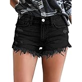 Women's High Waisted Distressed Denim Shorts, Raw Hem