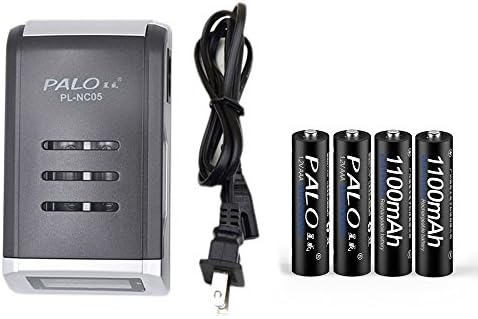 PALO Charger Universal 4 Slots LCD Display Smart Intelligent Battery Charger with 4PCS 1100mAh AAA NiCD NiMH Rechargeable Batteries (with 4PCS AAA Batteries)