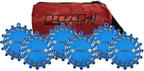 Genuine Pro Lights Blue LED Safety Flare 6 Pack with Replaceable Lithium Battery and Travel Bag