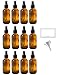 JUVITUS 4 oz Amber Glass Boston Round Bottle with Black Treatment Pump (12 pack) + Funnel