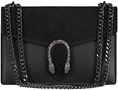 RONDA Italian Baugette clutch mini wallet cross body bag with nickel chain smooth stiff leather and suede