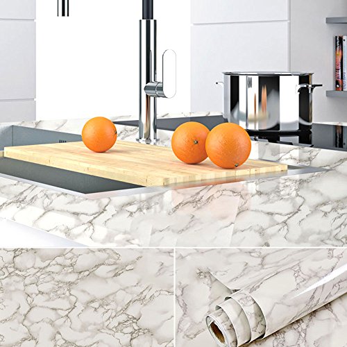 Munto Marble Contact Paper for Countertops, 23.6in x 9.8ft Self Adhesive Marble Wallpaper Peel and Stick, Furniture Renovated Vinyl Film (White/Grey Roll)