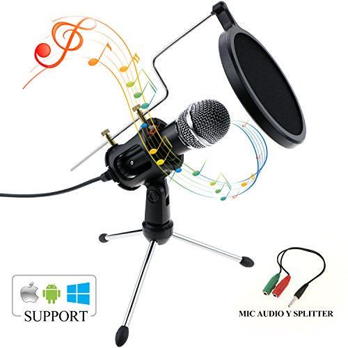 Philonext Condenser Microphone, Portable Mini Condenser Microphone, 3.5mm Plug & Play Home Studio Vocal Recording Microphone with Tripod Stand for PC Laptop Tablet and Phone