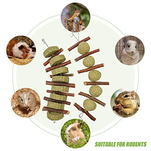 Roundler Small Animal Chew Toys, Apple Sticks Grass Cake&Ball Bunny Pet Tooth Chew Toys, Pet Snacks Toys for Rabbits, Chinchilla, Hamsters, Guinea Pigs, Gerbils, Mini Macaws, Parrots (Style 3)