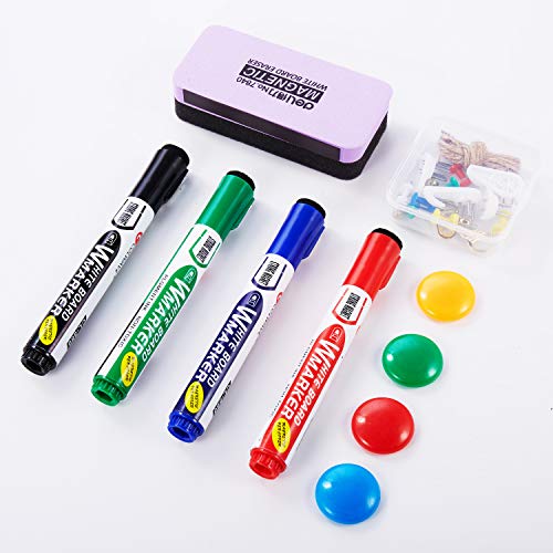 Whiteboard and Cork Board Combo 36 x 24 + 1 Magnetic Dry Eraser, 4 Colorful Marker Pens and 4 Magnets - Magnetic Combination Board for Home and Office