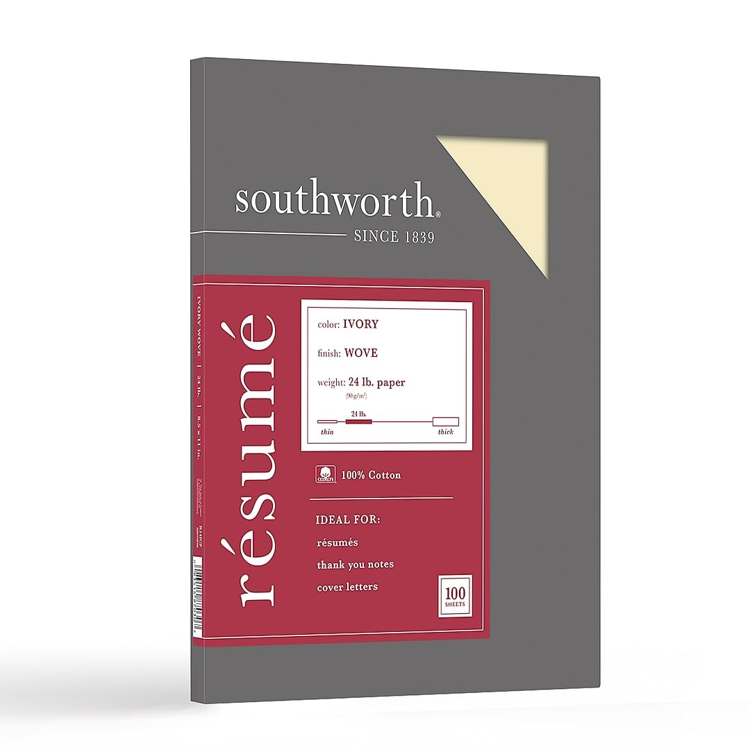 Photo 1 of Southworth® 100% Cotton Résumé Paper, 8 1/2" x 11", 24 Lb, 100% Recycled, Ivory, Pack Of 100
