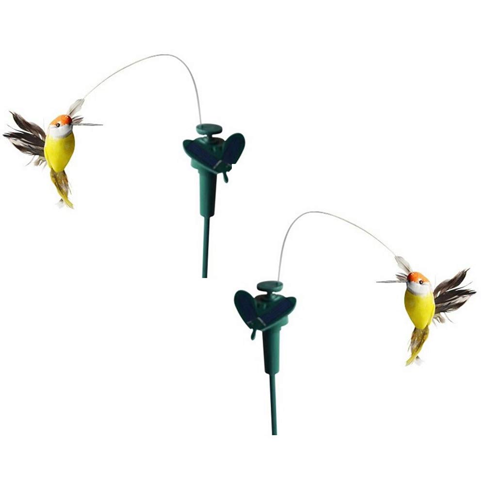Chostky 2pcs Solar or Battery Operated Flounding Hummingbird, Floating Bird Wobble for Garden Yard Staking Plants Flowers Patio Landscape Outdoor Decor