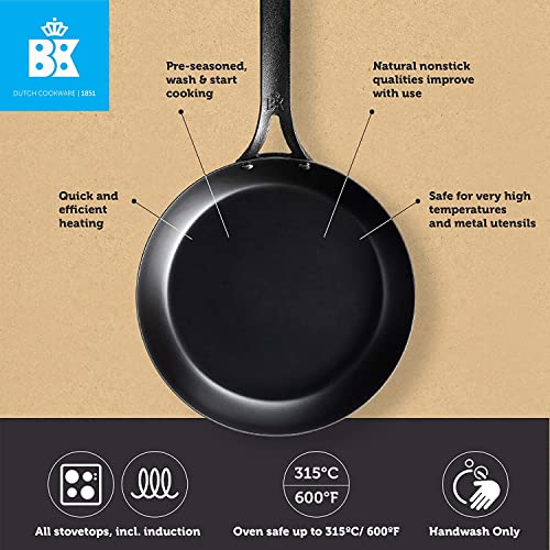 BK PreSeasoned Black Steel Carbon Steel Induction Compatible 8" Frying