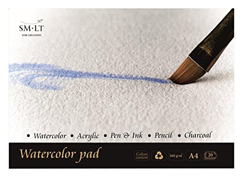 SM. LT AS 20 (260) English Watercolor Pads A4 Watercolour Paper 260gsm 100% Recycled Cotton Age, and Acid- Paper 20 Sheets
