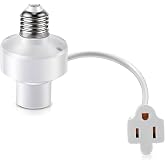 Enhon 3 in 1 E26 Light Socket Outlet Adapter, Light Socket to Plug, 1 Pcs | 2 /3 Prong Plugs, with 6.7 Inch Extension Cord,Bulb Outlet Converte for Garage, Porch, Patio, Camera, LED Strip,Lights, White