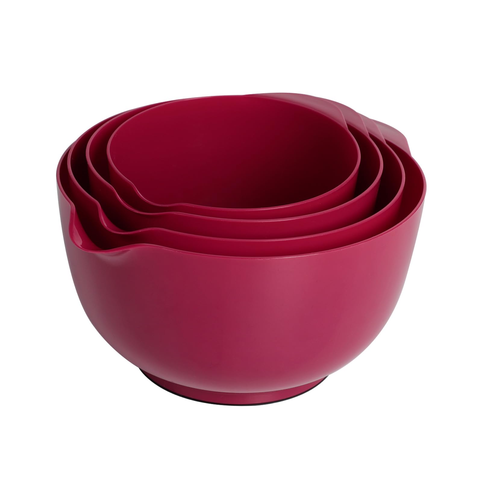 Photo 1 of BoxedHome Nesting Plastic Mixing Bowl Set, 4 Piece Mixing Bowl Set with Pour Spouts, Size 1.7, 2.5, 3.5 and 4.5qt, for Prepping, Mixing, Baking, Cooking, Deep Carmine