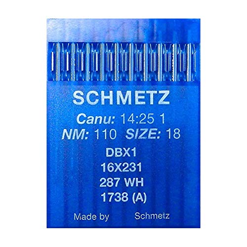 Schmetz - 10 Needles for Industrial Sewing Machine, Thickness 110/18, DBx1 1738(A), 16 x 231, Round Piston