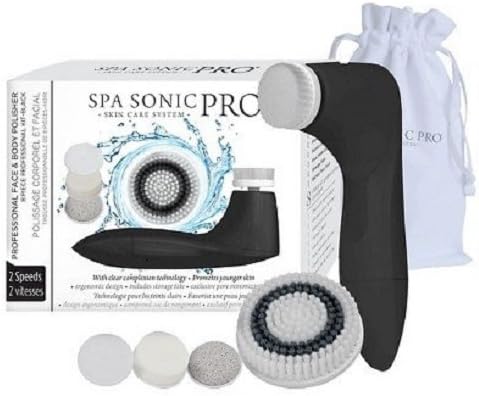 Spa Sonic PRO Skin Care System Face &amp; Body Polisher - 8 Piece Professional Kit, Black, 1 set by Spa Sonic
