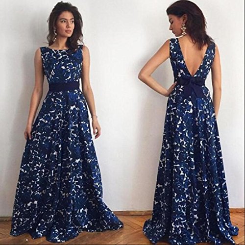 Orangeskycn Women Floral Long Formal Prom Dress Evening Party Wedding Dress (S, Blue)