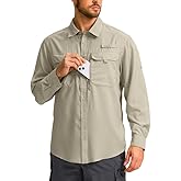 Men's Sun Protection Fishing Shirt with Zipper Pockets Long Sleeve UPF 50+ UV Cooling Shirts for Men Hiking Travel