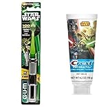 Gum Star Wars YODA Powered Light Up Lightsaber Soft Toothbrush + Crest Pro-Health Disney Star Wars Kids Minty Breeze Toothpaste, 4.2 Oz