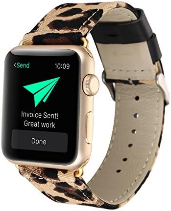 Conelelife for Apple Watch Band 38mm/40mm, Leopard Print Denim Replacement Band Strap with Stainless Steel Metal Clasp for Apple Watch Series 4 Series 3 Series 2 Series 1(Leopard)