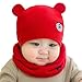 Urberry Knit Beanie Cap for Baby, Autumn Warm Kids Girl Boy Ear Hat+Scarf for Babies 0-12Month (Red)