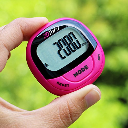 3DTriFit 3D Pedometer Activity Tracker | Best Pedometer for Walking with Pause Function & 7-Day Memory for Men & Women. Fitness Tracker Accurately Monitors Steps, Calories Burned & Distance (Magenta) - Thumbnail 4