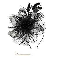 Fascinators Hat for Women Tea Party Headband Kentucky Derby Wedding Cocktail Flower Mesh Feathers Hair Clip (1-Black)