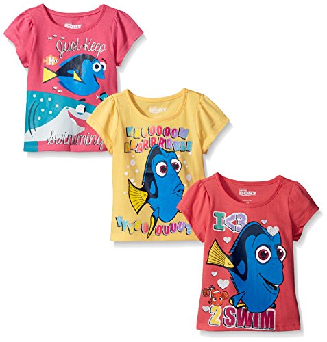 Disney Little Girls' 3 Pack Finding Dory T-Shirt Shirts, Yellow, 4