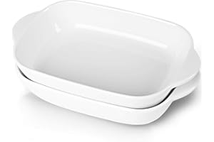 LEETOYI Ceramic Small Baking Dish, Porcelain 2-Piece Rectangular Bakeware with Double Handle, Baking Pans for Cooking and Cake Dinner 7.5"×5 (White)
