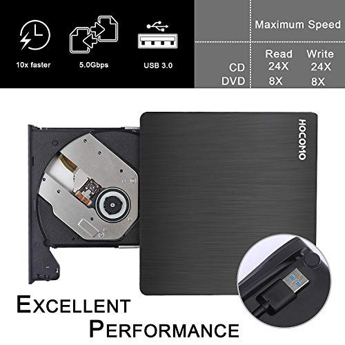 External DVD Drive for Laptop - USB 3.0 Portable Slim Burner Suitable for Compact Disc CD-R/DVD+R/DVD-R/DVD+R DL and Rewritable Disc CD-RW/DVD-RW/DVD+RW(Black) (DVD Drive)
