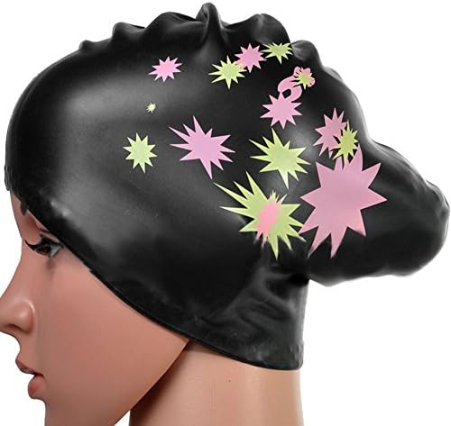 CTKcom Silicone Swimming Cap-Long Hair Ear Wrap Waterproof Hat for Women and Men,Star Black