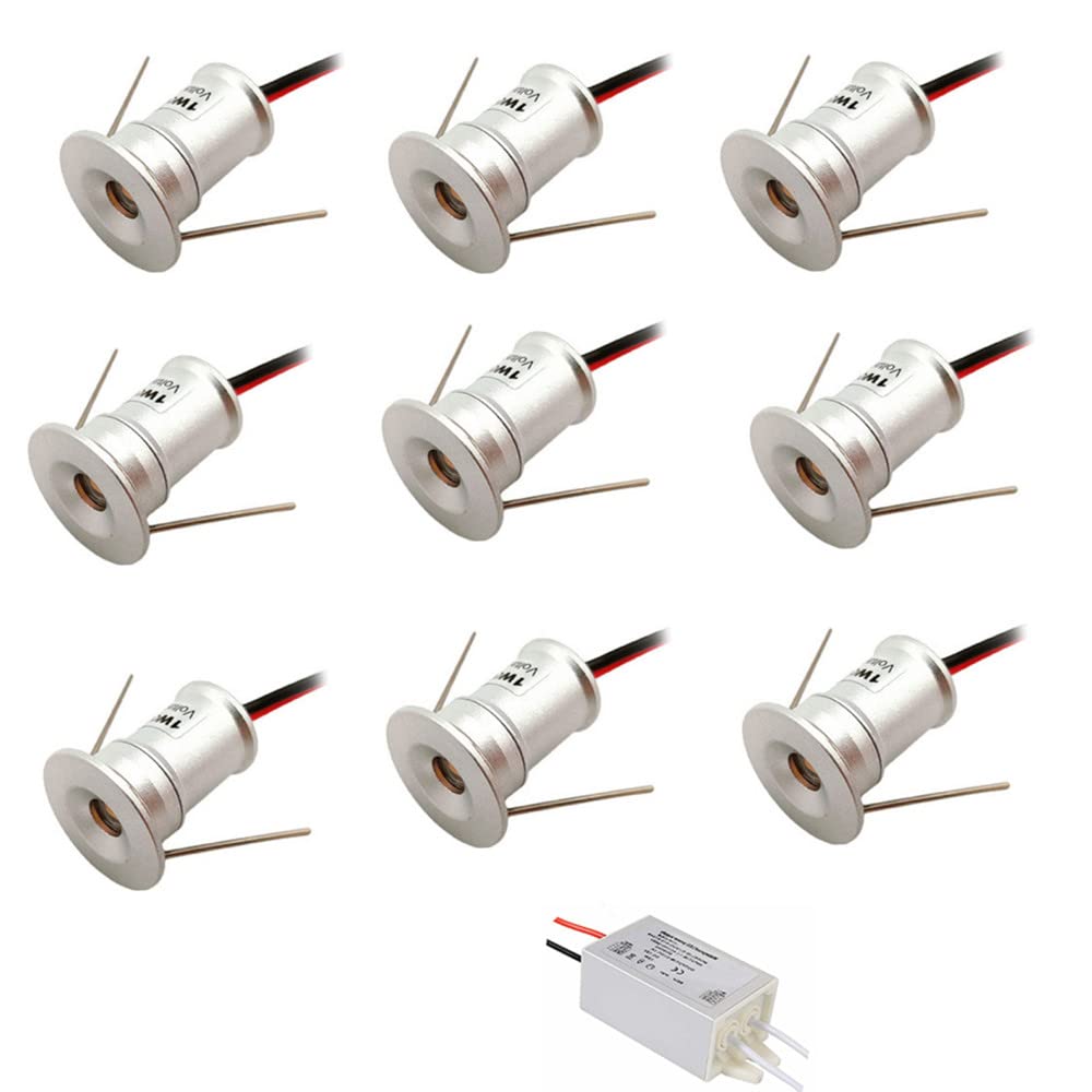 ruimeimei 12V 1W Recessed Celling Light for Kitchen, Stairs, Closet, Hallway,DIY Lighting Warm White Showcase Light Cabinet Downlight IP65 (Silver Shell, 120D Warm White)