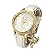 Top Plaza Women Fashion Golden Rhinestone Case Cat Dial White PU Leather Band Quartz Wrist Watch with Cat Charm