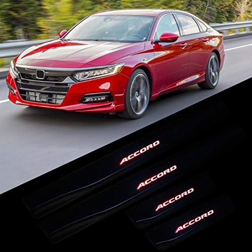 MFC PRO 4Pcs New Door Sill Scuff Plate Welcome Pedal Illuminated LED Light Automotive Door Entry Guard Protector for 2018 2019 Honda Accord (Red Light, for Honda Accord)