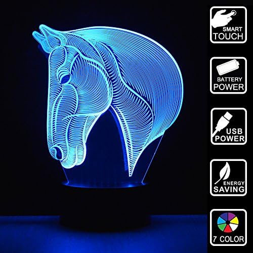 Horse Head 3D Night Light Illusion Night Light Horse Gifts LED Lights 7 Color Changing Touch Table Desk Lamps Horse Light Christmas Present for Children