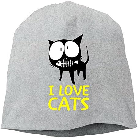 Raining Sunlight Unisex Cool I Love Cats Black Cat With Fish Bone Casual Flexible Winter Hats/Ski Cap/Beanie/Skully Hat Cap