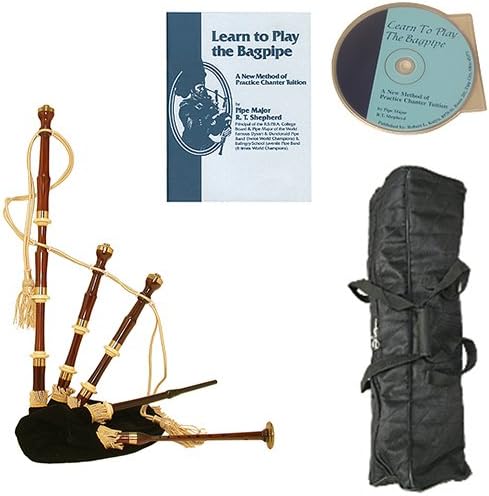 Roosebeck Full Size Sheesham Chalice Style Bagpipe with Black Cover Deluxe Package w/Gig Bag, Book and CD