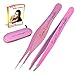 Care Excellency Eyebrow Tweezers Set Includes Slant Tweezers, Ingrown Hair Tweezers, Zippered Carrying Pouch and eBook, 4-Piece