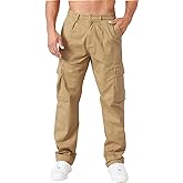 THWEI Cargo Pants for Men Casual Cotton Lightweight Relaxed Fit Stretch Elastic Waist Work Pants