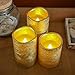 Lily's Home Everlasting Flameless Flickering LED Candles with Remote and Timer, Battery Powered, Scent and Smoke Free, Safe for Use Around Kids and Pets, Ideal for Holiday Decorations, Gold, Set of 3