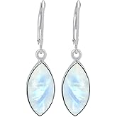 Natural Moonstone/Labradorite/Amethyst/lapis Marquise Shape Dangle Earrings - 925 Sterling Silver Plated Leverback Birthstone Handmade Jewelry Earrings for Women