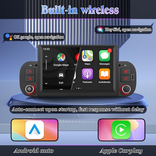 Fiat Panda (2013-2020) Linux Car Radio - 3-5 Seconds Boot | Schermo IPS 7", CarPlay & Android Auto wireless, AM/FM/RDS, DSP, USB, Bluetooth, microfono, comandi al volante – plug & play