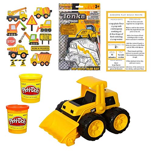 The Feel of Real CAT Tough Tracks Front Loader by CATERPILLAR Bundle Gift Set Includes 12 Pop-Up Stickers and Tonka Pop Outz Grab-Bag, 2 Playdohs with Dough Recipe Card great Gift for Ages 3+