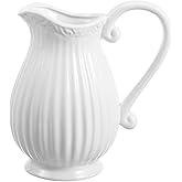 Vaguelly White Ceramic Pitcher Vase 7.87 Inch Porcelain Flower Pot Decorative Dried Flower Holder for Home Office Wedding Garden Nordic Minimalist Style