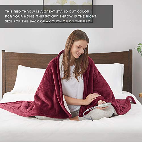 MP2 Heated Electric Sherpa Throw Blanket with 3 Heat Settings and 2 - Hour Auto Shut Off 50" x 60" Red