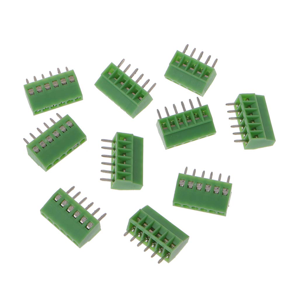 JOYKK 10 Pieces 6Pin Screw PCB Mounted Terminal Blocks Connector 2.54mm Pitch - Green