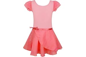 EQSJIU Ballet Leotards for Girls with Removable Skirt Combo Tie Ruffle Sleeve Ballet Dance Dress Outfit 2-12 Years